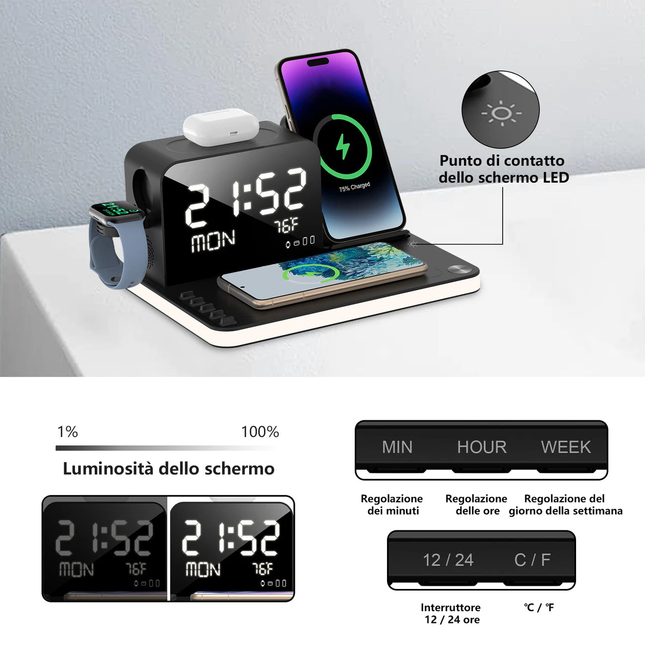 Caricabatterie Wireless 4 in 1
